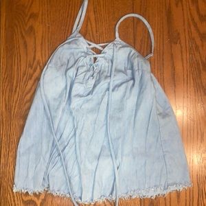 Lace up chambray spaghetti strap tank